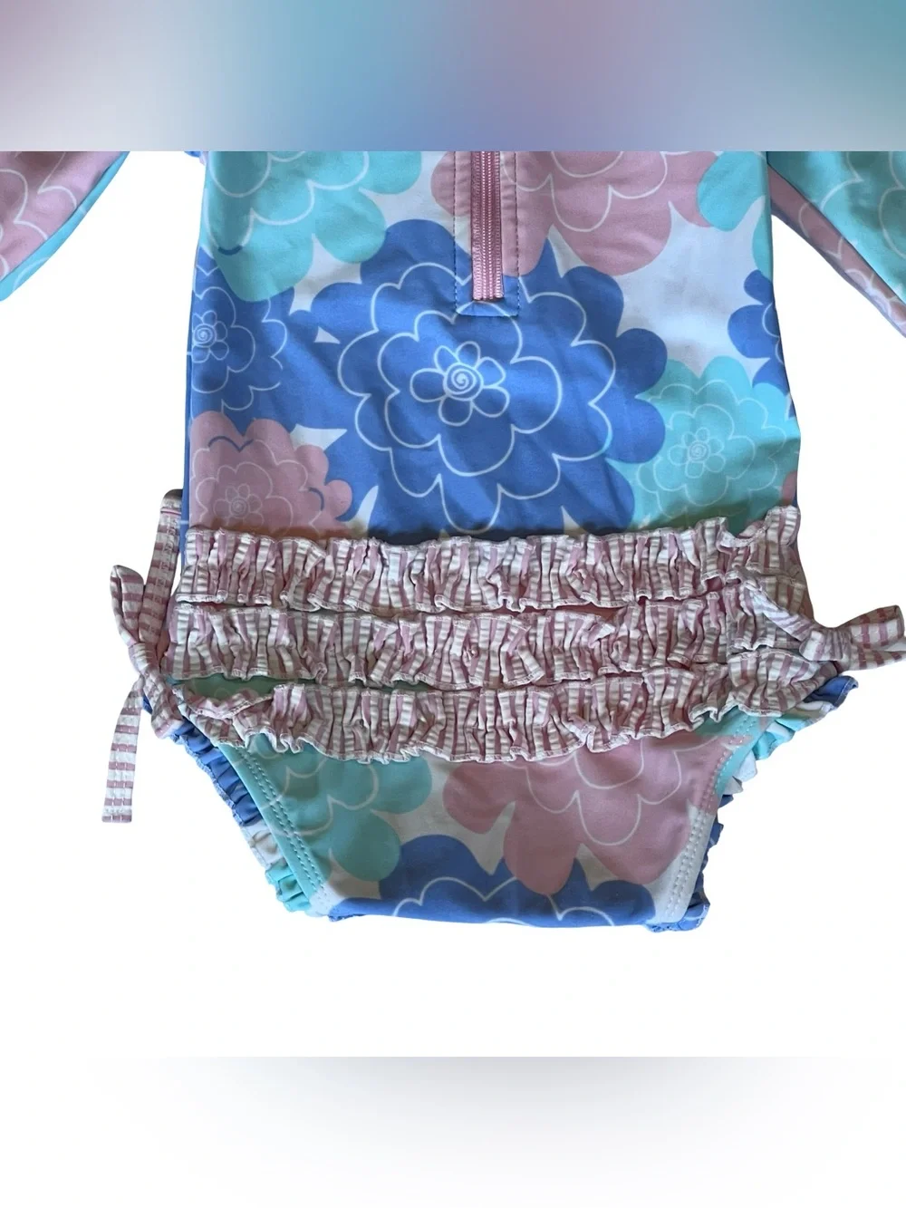 Ruffle Butts Infant Girls 6-12 Months Pastel Bow One Piece Swimsuit Long Sleeve - Picture 9 of 11